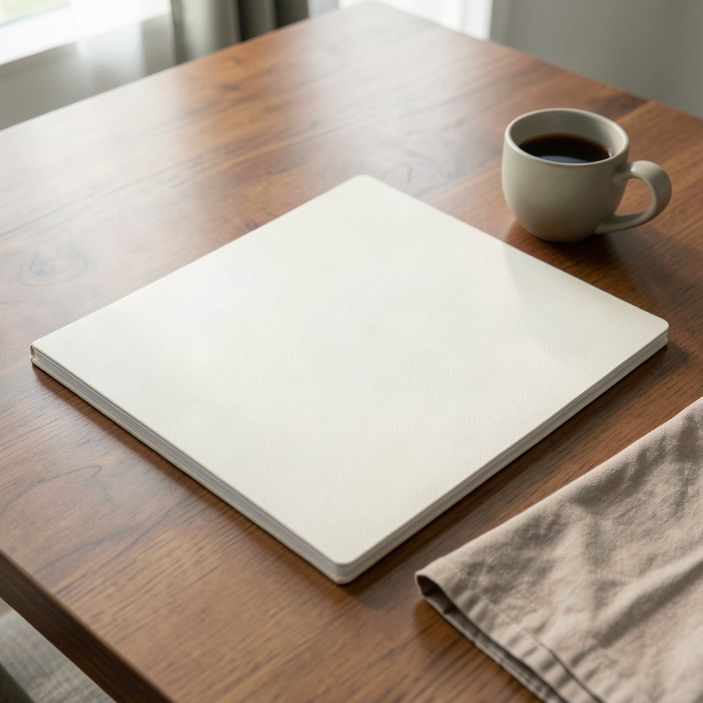 Agenda abierta y taza de café en la mesa de citas de una consulta laboral