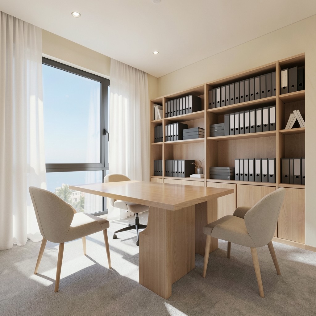 Sala de consulta de Toolkitpath con mesa de madera y luz natural